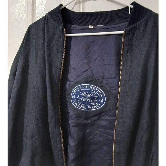 Vintage henry grethel mens medium bomber chore jacket linen blue navy - Picture 2 of 7